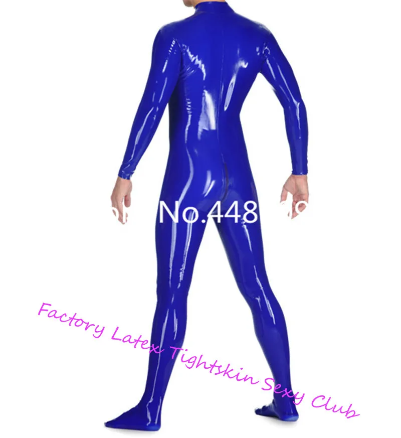 

Dark Blue Latex Long Sleeve Catsuit With Front Three Ways Zip Through Crotch Latex Body Suit With Sock for Man Males Custom Made