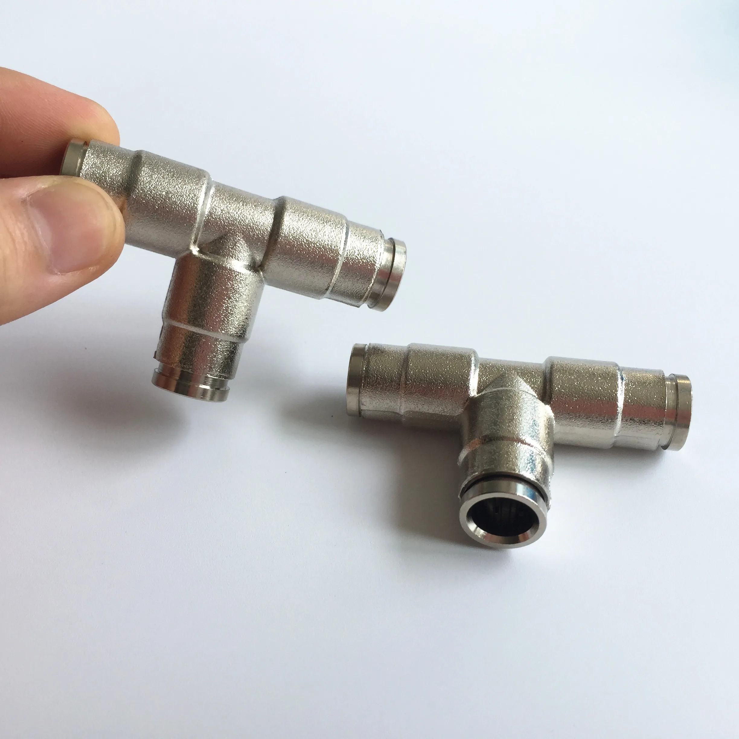 S264 High Quality 3/8 brass nickle tee connector Ferrule Tube Fitting Connector 3 way joiner 2pcs/lot