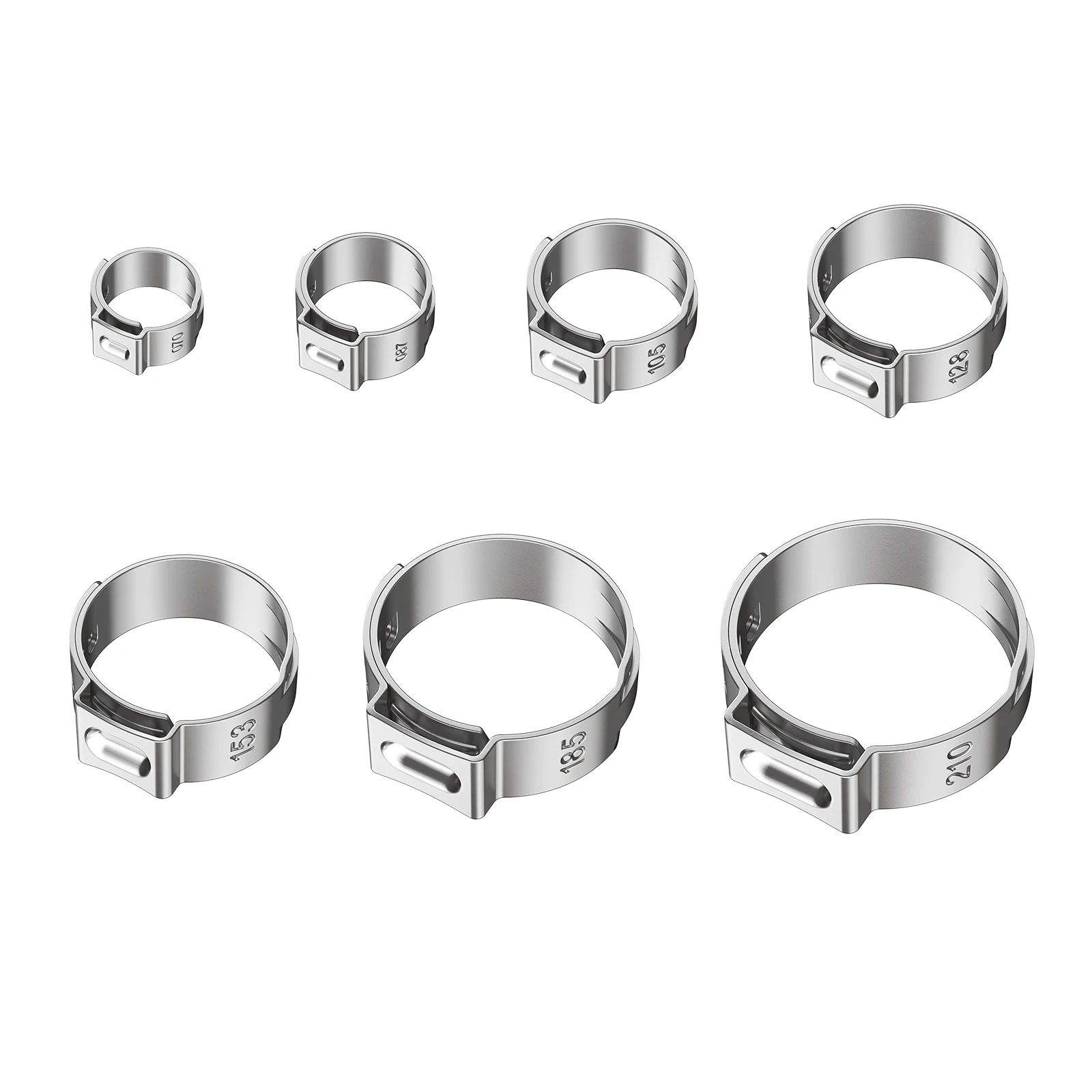 GARLLEN 130 Buah 7-21Mm 304 Klem Selang Stepless Telinga Tunggal Baja Tahan Karat 360 ° Desain Stepless Cincin Klem Selang Bermacam-macam