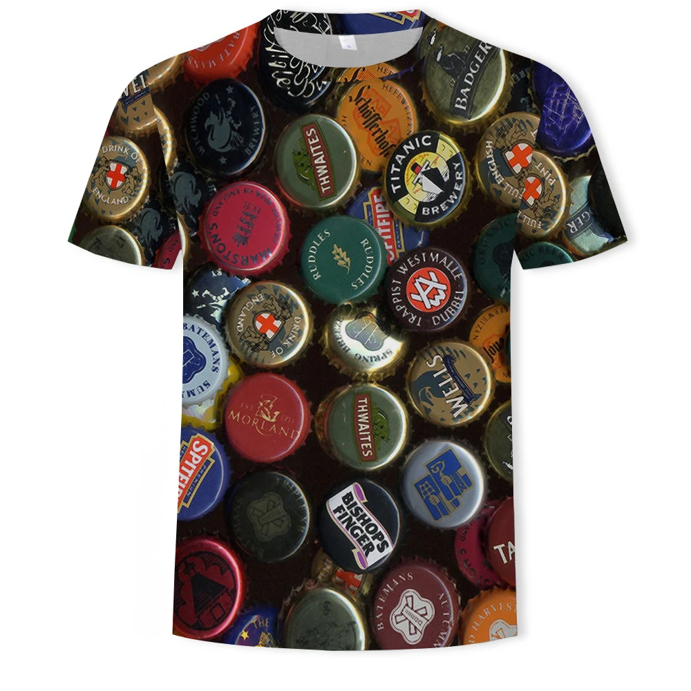 2020 latest summer 3D printed men's T-shirt bottle cap fashion magic short sleeve round neck large size 6X