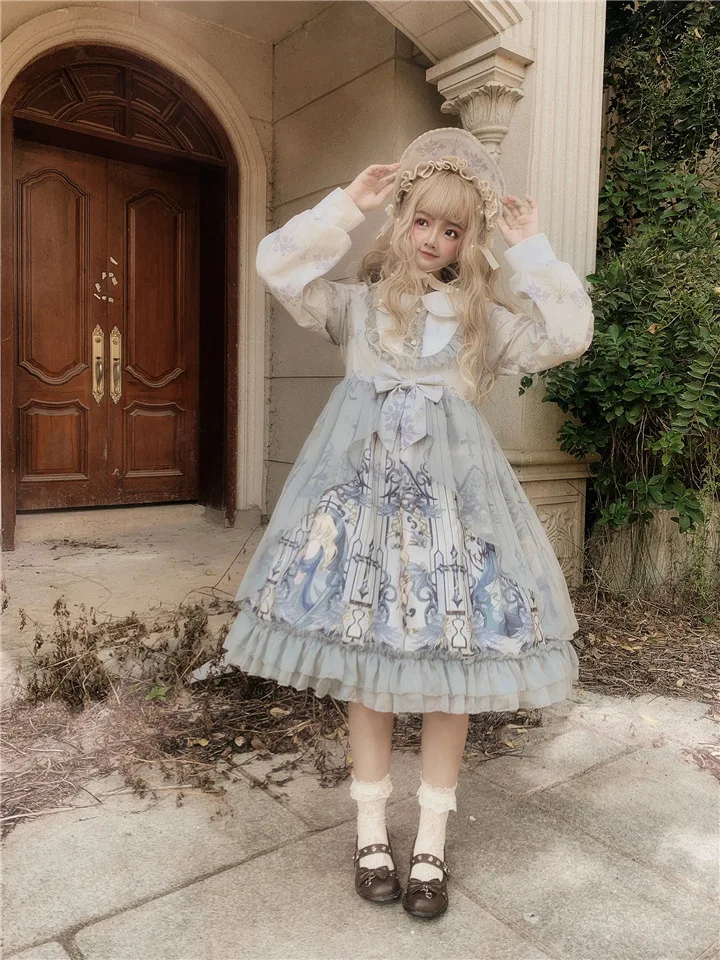 Robe princesse lolita pour filles, style rétro, col de poupée, taille haute, victorienne, kawaii, gothique, lolita op loli, cosplay