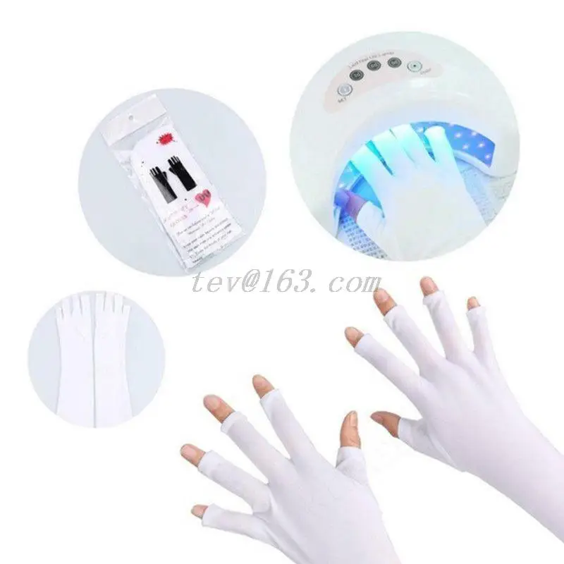 Women Anti UV Protection White Fingerless Gloves Sleeves Hand Shield for LED Nail Art Gel Dryer Light Lamp Manicure Tool