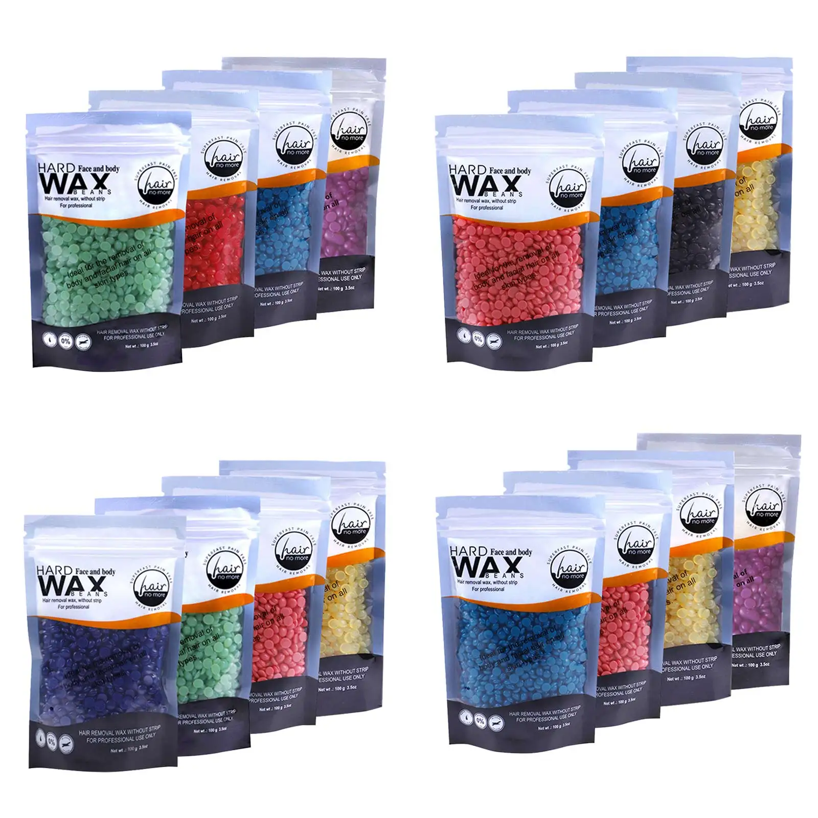 4 Packs Hard Wax Beans 100g Unisex Depilatory Hair Removal Wax Beads Grains Pellets for Arm Leg Face Chest Back Bikini Armpit