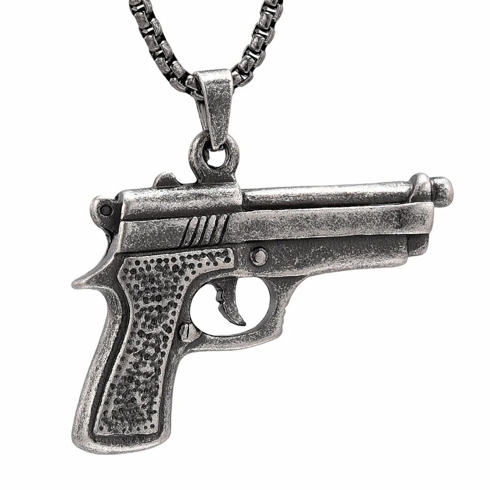 IJD2552 Classic Quality Metal Pistol Pendant Engraevd pendant Memorial Souvenir Necklace Jewelry