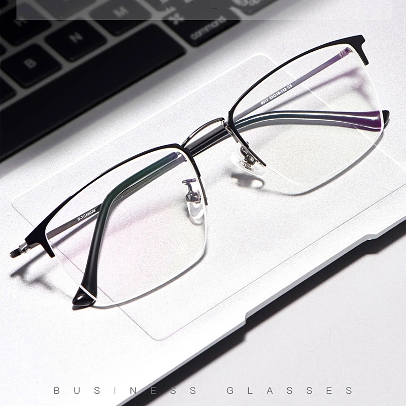 YIMARUILI Ultralight Business Retro Fashion Eyewear Half Frame Pure Titanium Myopia Hyperopia Optical Glasses Frame Men 8017JX