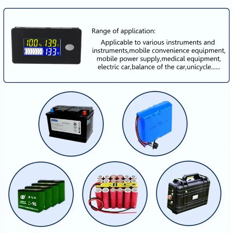 Imagem -06 - Li-ion Lifepo4-indicador de Capacidade da Bateria 12v 24v 36v 48v 60v 72 Display Lcd Voltímetro Medidor de Temperatura