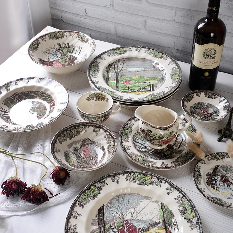 British, European pastoral Nordic ceramic western tableware, steak plate, dinner plate, dinner plate, household serving platter