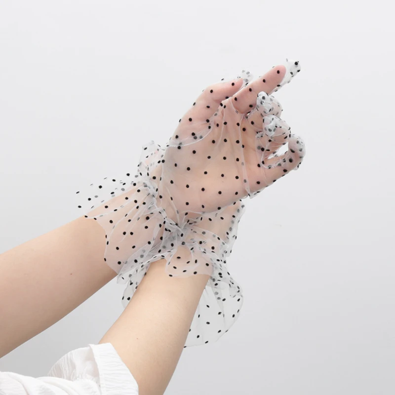 1 Pair Sexy Lace Gloves Dot Fashion Driving Women Short Tulle Stretchy Lotus Leaf Sheers Flexible Mesh Wedding Full Finger Glove