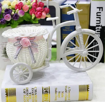 Handmade Flower Vase Rattan Bicycle Bike Flower Basket Home Garden Wedding Decoration Flower Vase Pots Storage Container Gift