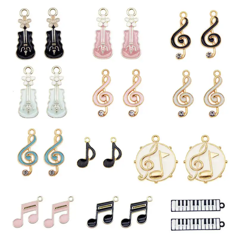 Julie Wang 12PCS Enamel Charms Mixed Musical Instrument Note Guitar Zinc Alloy Pendant Jewelry Making Accessory