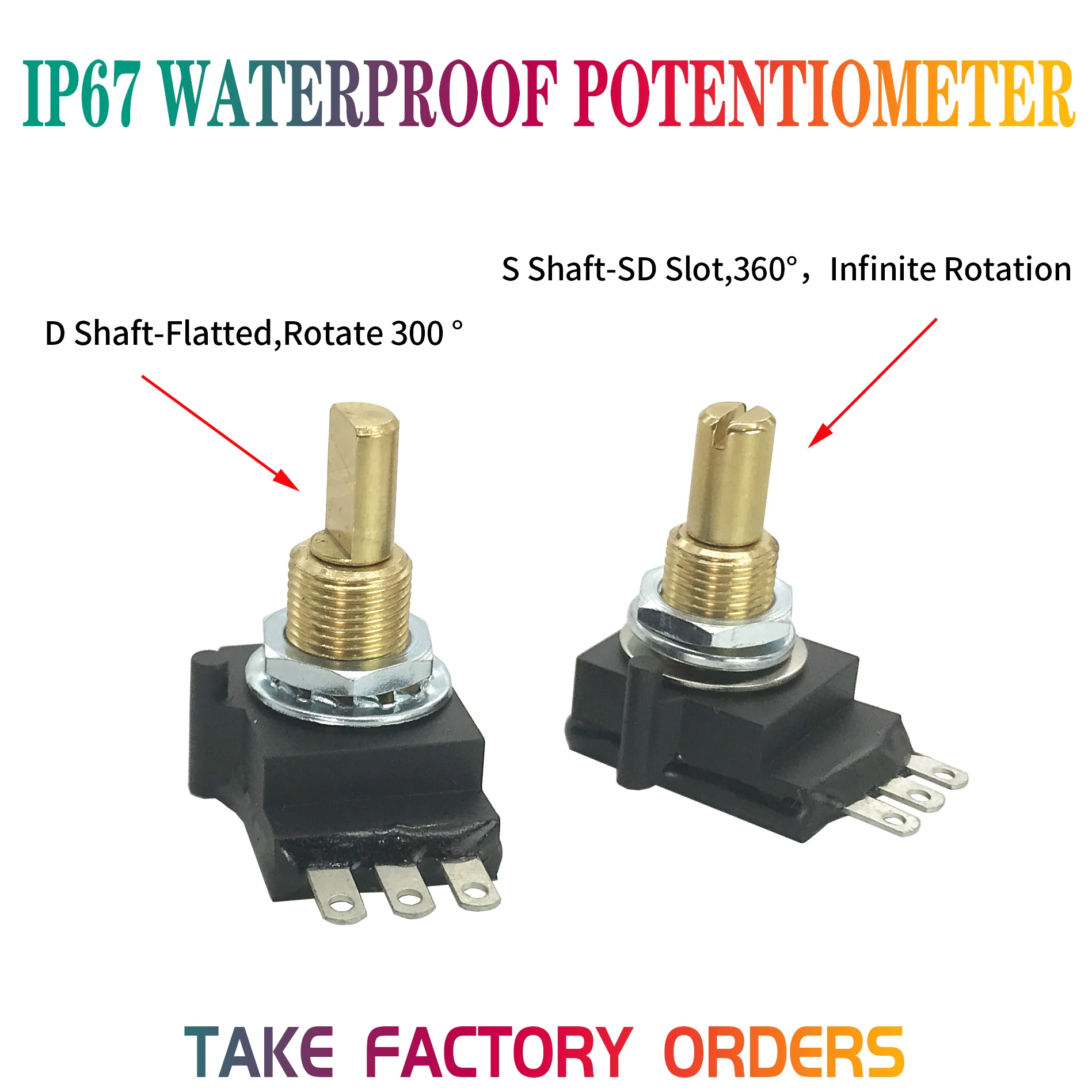 

free shipping High precision Ip67Rv16 Conductive Plastic Film 1k 2k 5k 10k 100kResistance 300°360°Waterproof Potentiometer