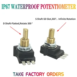 High precision Ip67Rv16 Conductive Plastic Film 1k 2k 5k 10k 100kResistance 300°360°Waterproof Potentiometer