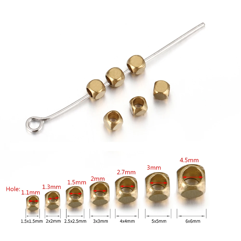 100pcs Brass Cube Square Spacer Beads 1.5mm-5mm Loose Charm Bead for DIY Bracelets Necklaces Jewelry Making Accessories Supplies
