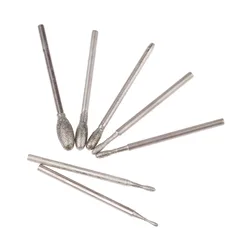 7Pcs Oval Diamond Grinding Head Burrs Bits 2.35mm Shank Jade Stone Carving Polishing Engraving Tool Dremel Accesories