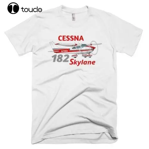 100% Cotton Print Mens Summer O-Neck Cessna 182 Skylane Airplane T-shirt - Personalized with Your N# Tee Shirt