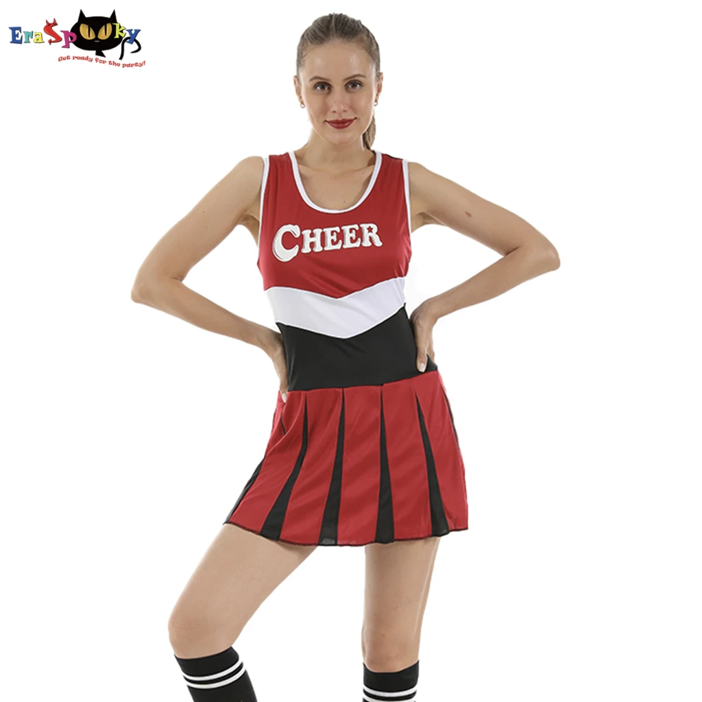 

Eraspooky Women's Red Cheerleader Costume Halloween Costume For Adult Sexy Fancy Dress Carnival Party Outfit