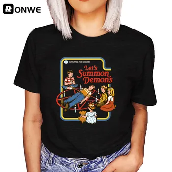 Lassen sie der Beschwören Dämonen Druck frauen Lustige T Shirts 2021 Sommer Rundhals Kleidung Oversize Harajuku 90s Top t, drop Schiff
