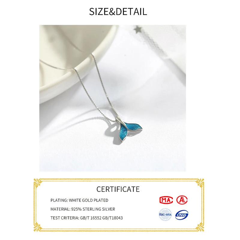 925 srebro kobiety wieloryb naszyjnik BlueTail Fish Nautical Chokers Charm syrenka ogon wisiorek naszyjnik biżuteria dla kobiet