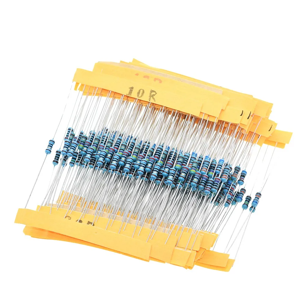 TZT 600pcs/set 30 Kinds 1/4W Resistance 1% Metal Film Resistor Pack Assorted Kit 1K 10K 100K 220ohm 1M Resistors 300pcs/set