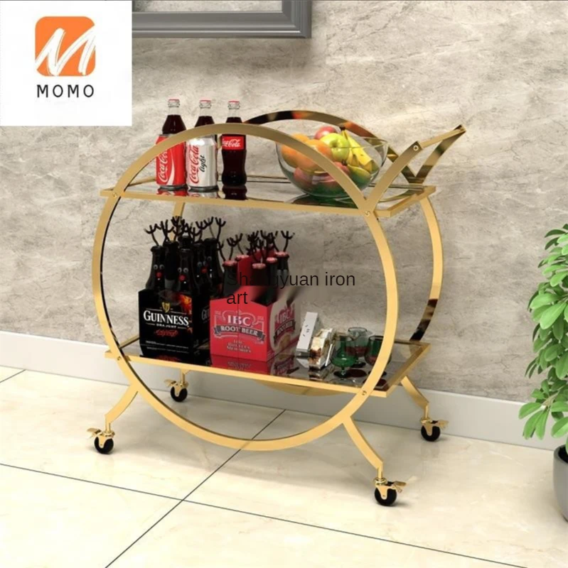 Customized Creative Gold Iron Dining Car Dining Room Bathroom Kitchen Shelf Mobile Side Table Cabinet Mini Drink Trolley