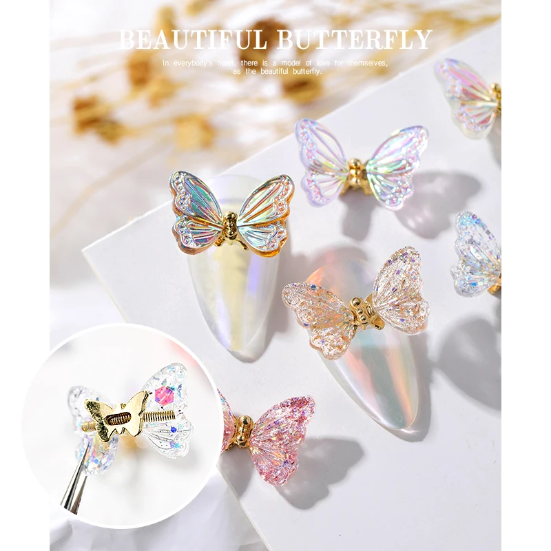 

2PC newest 3D Aurora Glitter Sequins Butterfly Zircon Nails Rhinestones Jewelry DIY Professional Manicure Nail Art Decorations