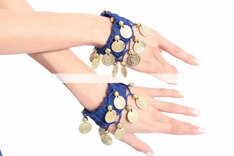 PAIR Belly Dance Women Wear Elastic Wrist Ankle Arm Hand Bracelet Gold Coin Adult  Birthday Christmas