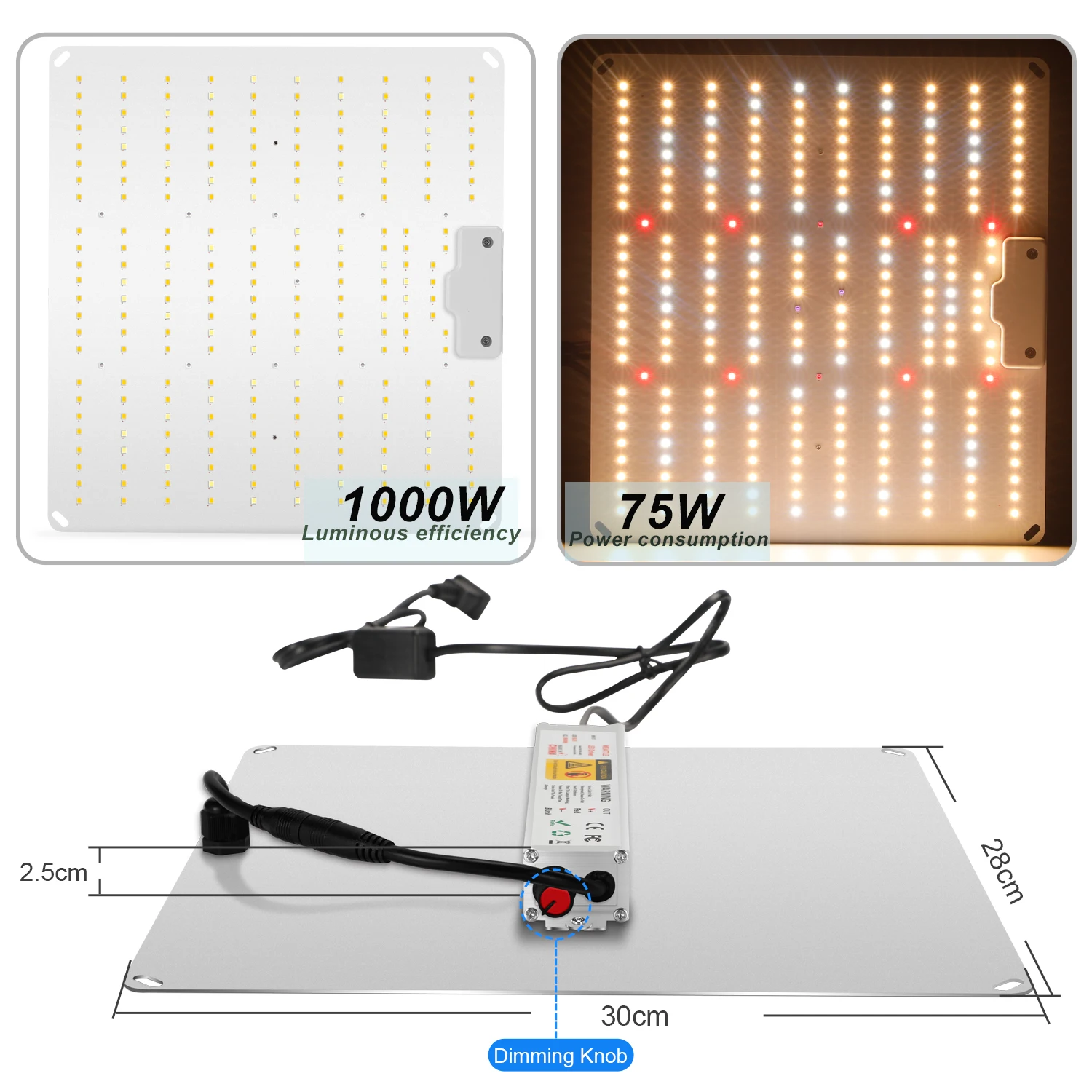 LED Grow Light 800W Samsung LM281b+Diodes Quiet Fanless Full Spectrum Grow Light High PPFD For 5x5FT Coverage, Veg and Blooming