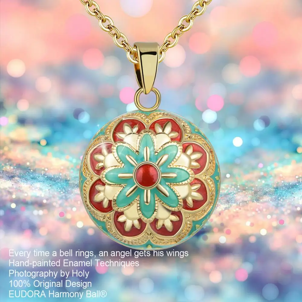 Eudora Unique Enamel Craft Flower Bell Ball Pendant Harmony Bola Ball Necklace Angel Caller Jewelry best gift for Pregnant wife