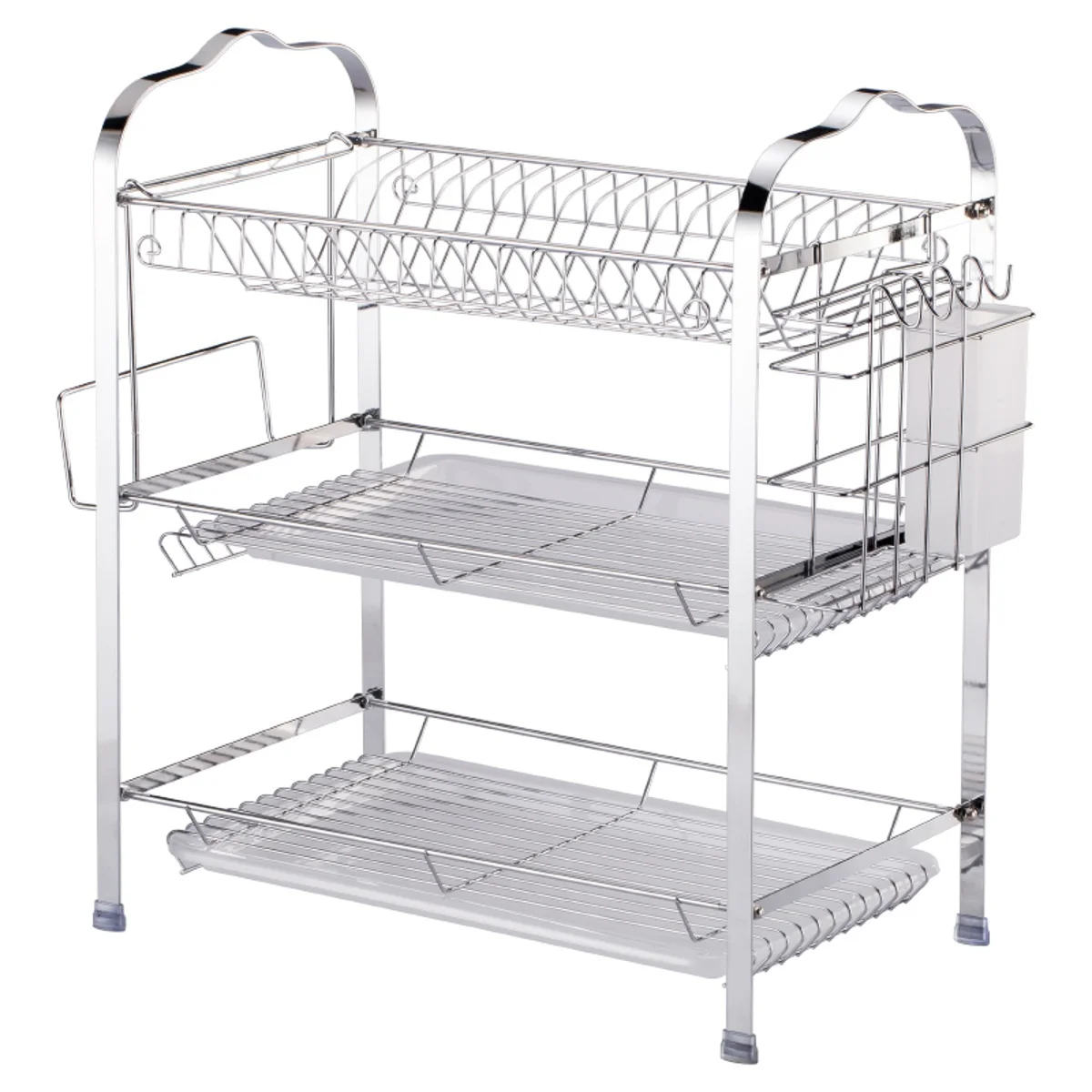 Multifunctional 3 Layer Tier Chrome Alloy Dish Drainer Cutlery Holder Rack Drip Tray Organizer Kitchen