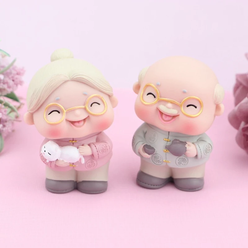 Genuine Gift Figurine Miniature Grandma Grandpa Little Girl Angel Wing Couple DIY Party Prince Princess Ornament Cake Decoration