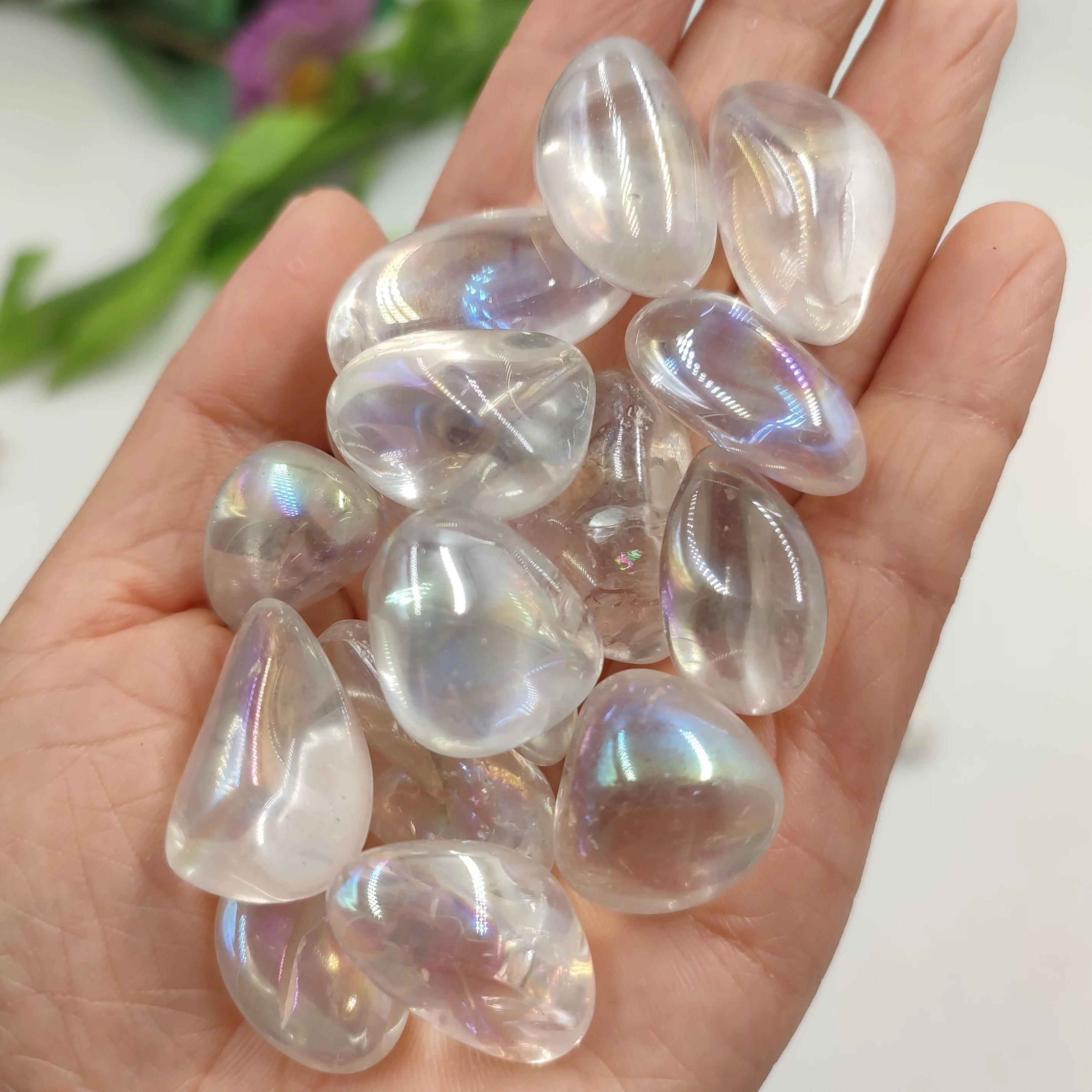 

100g Bulk Titanium Aura AB Clear Quartz Crystal Tumbled Stone Natural Crystals Reiki Healing Polished Rock Home Room Decoration