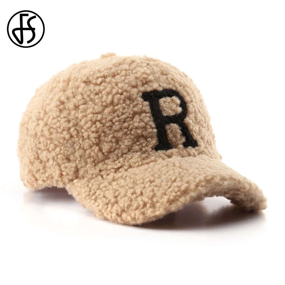 FS Stylish Warm Lambswool Hat For Men Outdoor Windproof Women Winter Caps Thick Khaki Big Letter Hip Hop Baseball Cap Bones 2024