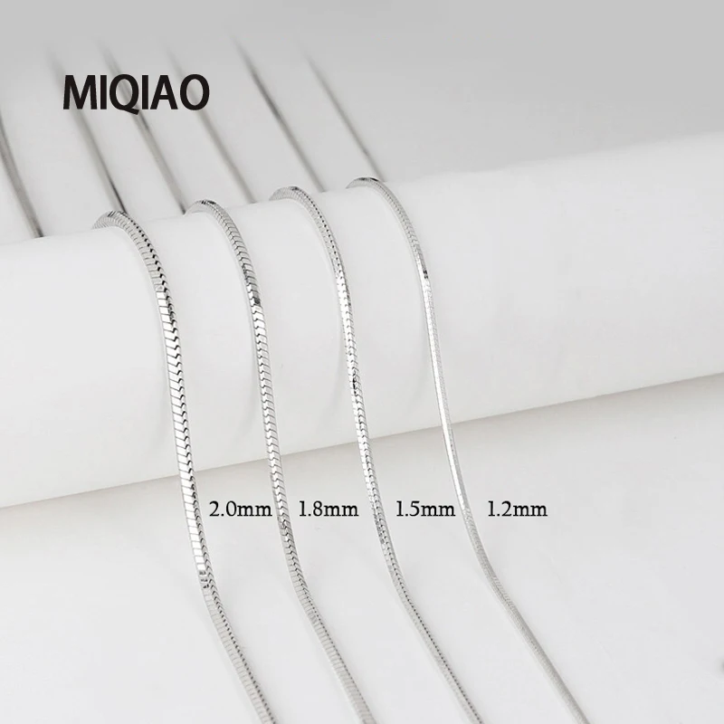 MIQIAO 925 Sterling Silver Snake Chain Long 40 45 50 55 60 CM Coarse Wide 1.2 1.5 1.8 2.0 MM Platinum Color Women Men Necklace