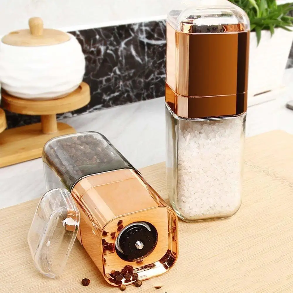 Fashion Pepper Grinder 180ml Premium Glass Bottle Salt and Pepper Shakers with Ceramic Spice Grinder Kitchen Pepper Mill Gold