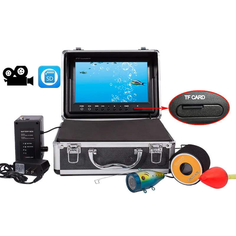 WF09 15M Underwater 9inch Monitor Fishing Finder Waterproof Fishing Video Camera with Portable Carry Case, for Ice Lake River