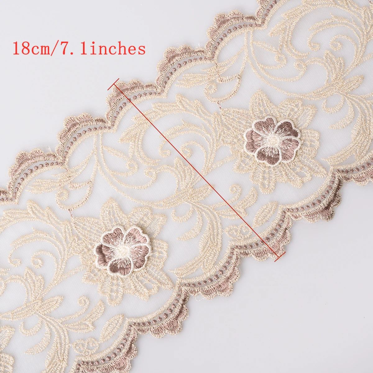 Embroidered Flower Lace Trim Ribbon for Sofa Cover Curtain Costume, 3D Gold Line, Home Textile DIY Crafts Doll, 2 Yards, 18cm