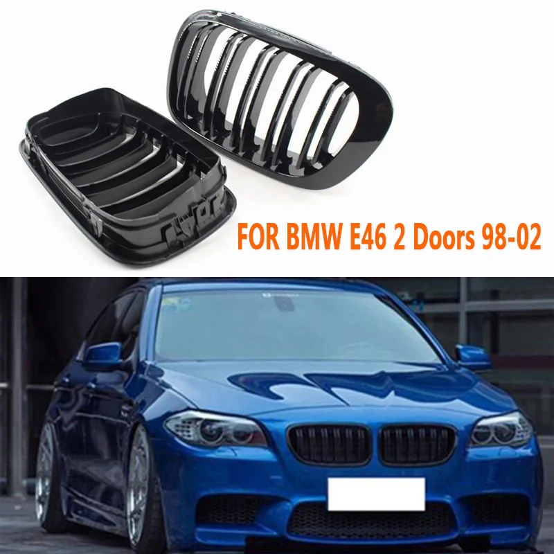 2Pcs Glossy Black Grilles For BMW E46 2 Doors 1998-2002 Double Rims M Style Modified Baking Varnish Accessories