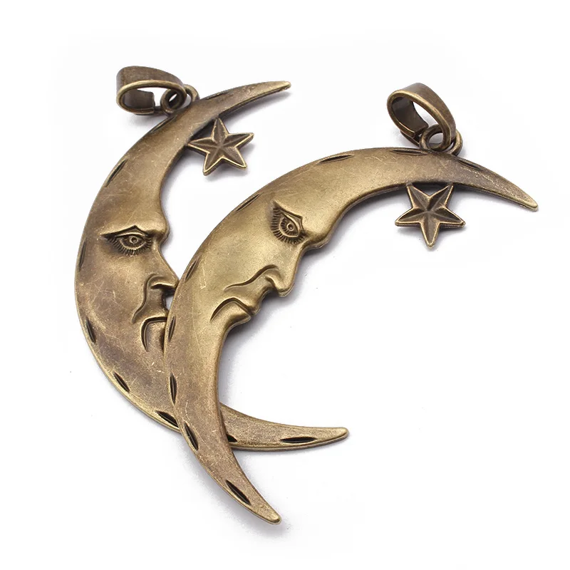 2pcs Antique Bronze Large Sun Moon Charms Pendant For Handmade Necklace Jewery Findings Making