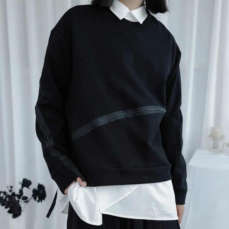 

Large autumn abstinence Department personalized zipper design loose round neck Pullover Sweater trend men's short coat