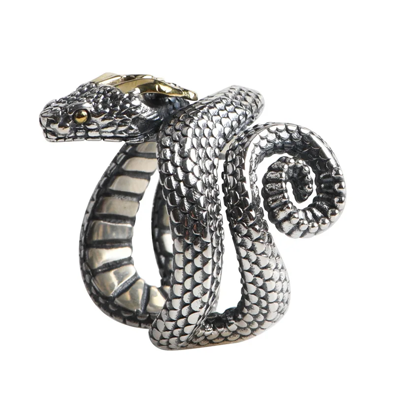 

Really 100% S925 sterling silver, vintage and old, creative design silver snake men's ring