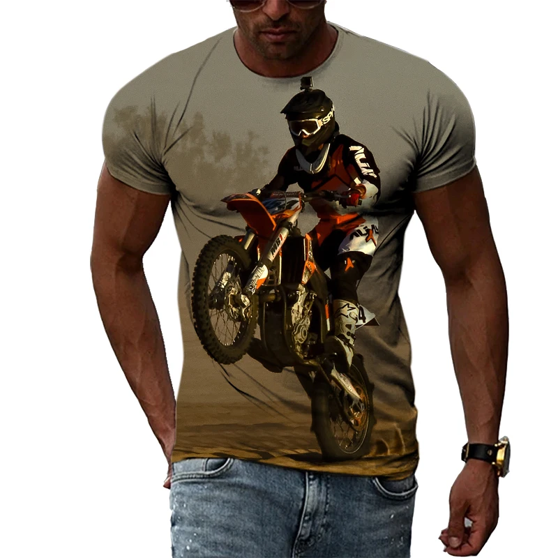 New 3D Fashion Cool Motocross graphic t shirts For Men Summer Trend Hip Hop harajuku Print T-shirt Locomotive Pattern t-shirts