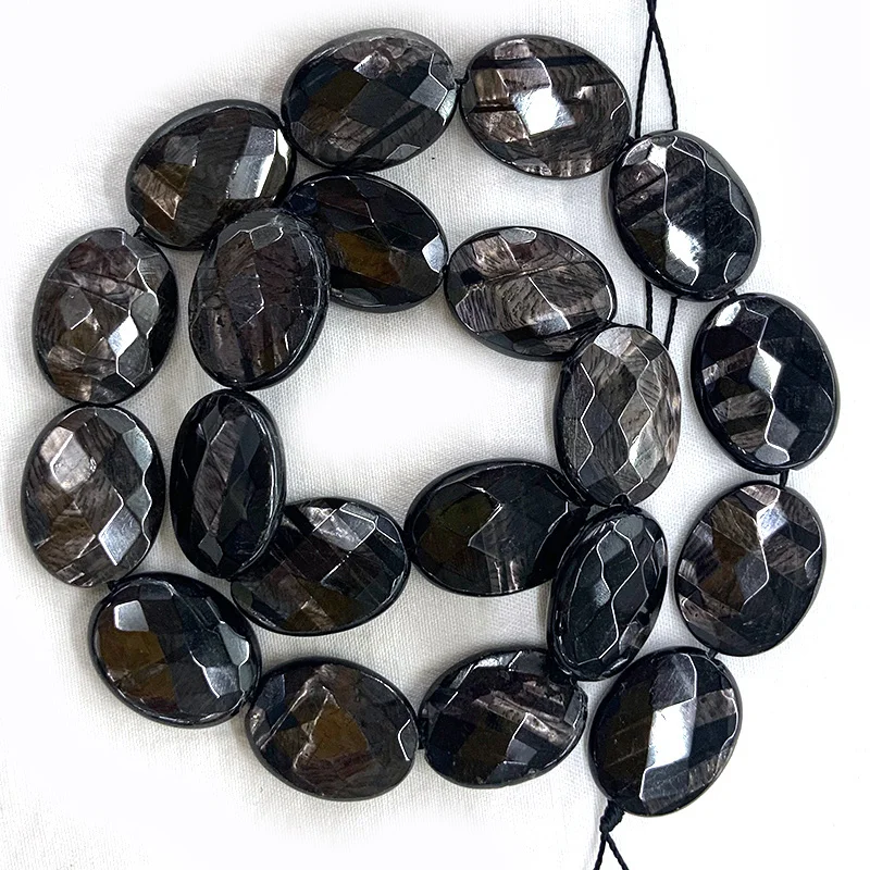 Natural Black Hypersthene Stone Beads 15'' Faceted Oval DIY Loose Beads For Jewelry Making Beads Women Men Necklace bracelet CAB