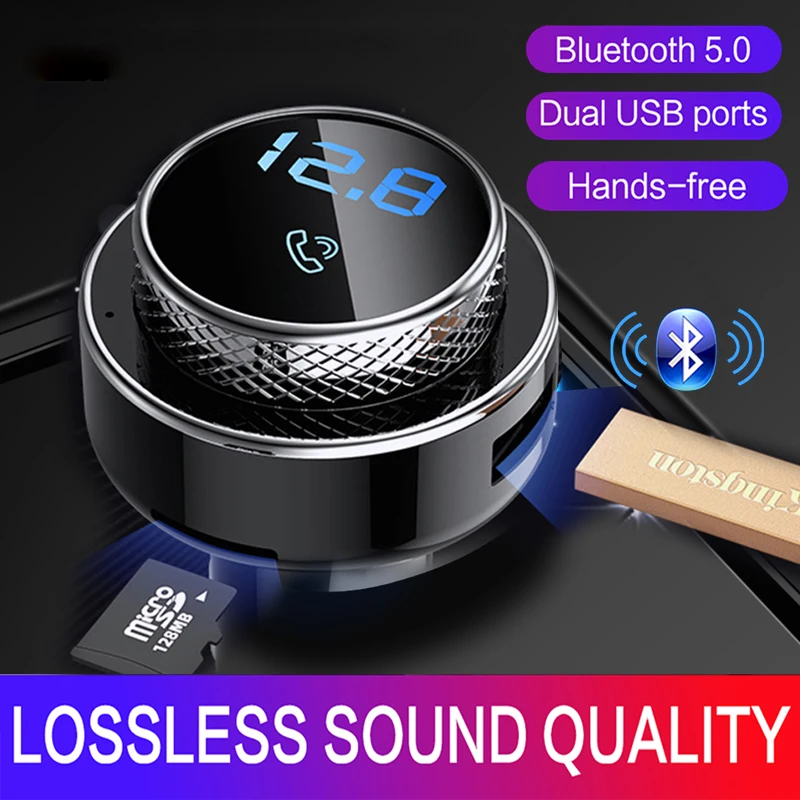 

JINSERTA Bluetooth 5.0 Receiver FM Transmitter Modulator Handsfree Car Kit 2 USB Charger Music Radio TF U Disk MP3 Player
