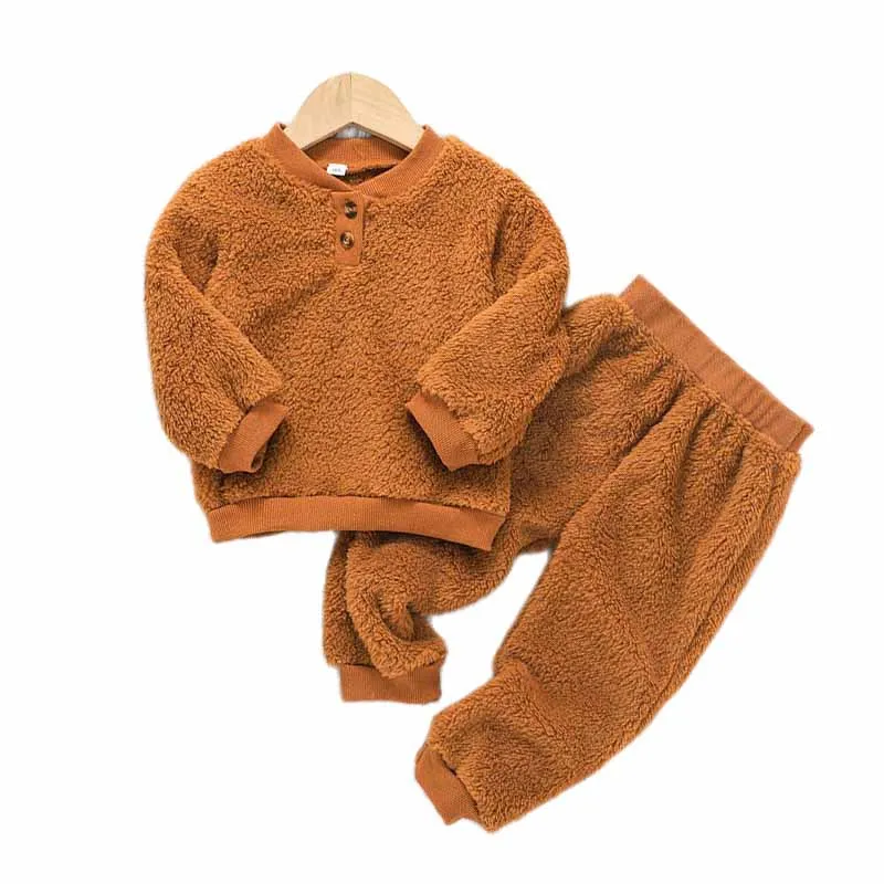 

Autumn Winter Clothes Set Baby Boys And Girls Solid Color Coral Fleece Sweater Bottom And Trousers Suit Children 2 Piece Set