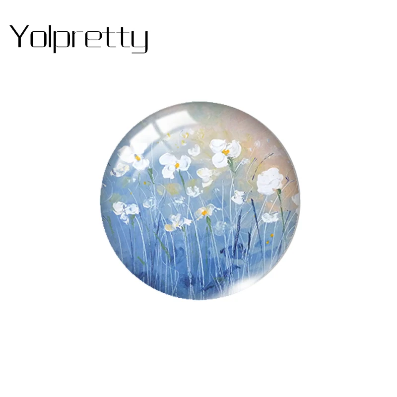 Blue and white flowers Paintings 16mm 20mm 25mm Glass Cabochon Cabochons  Accessories Jewelry Findings Making & Components