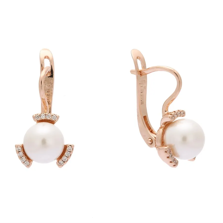 Korean Earring 585 Rose Gold Color Women Jewelry Round Pearl Drop Earrings Gift