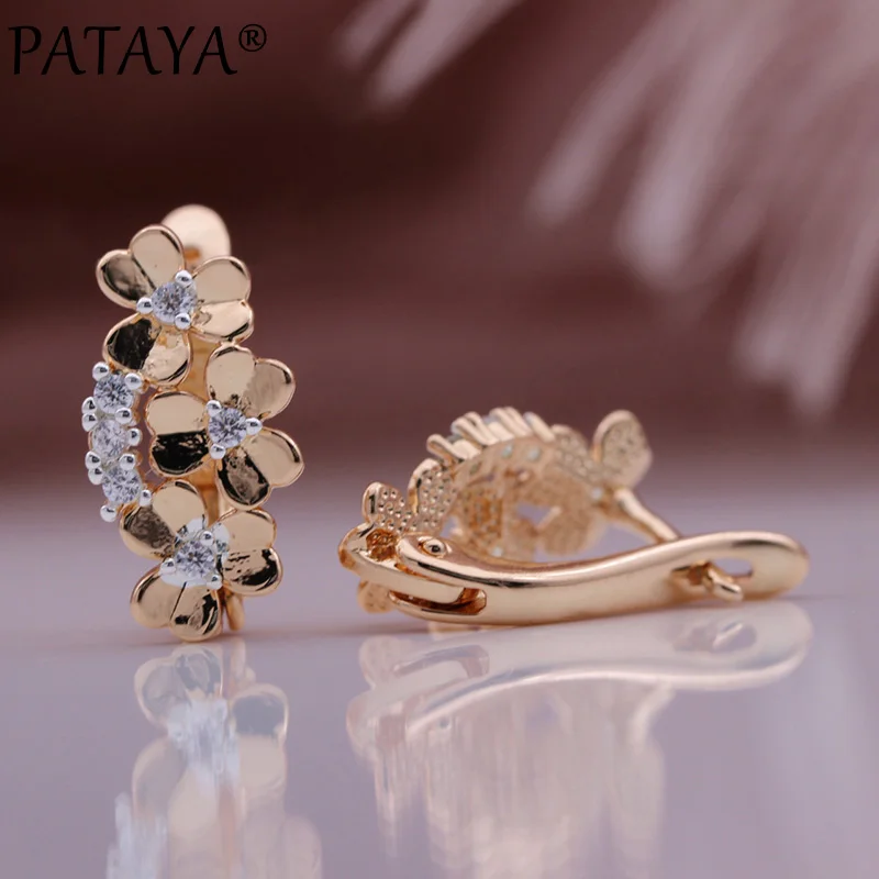 PATAYA New Trend 585 Rose Gold Color Drop Earrings For Women Gift Natural Zircon Flower Hanging Earrings Wedding Fashion Jewelry