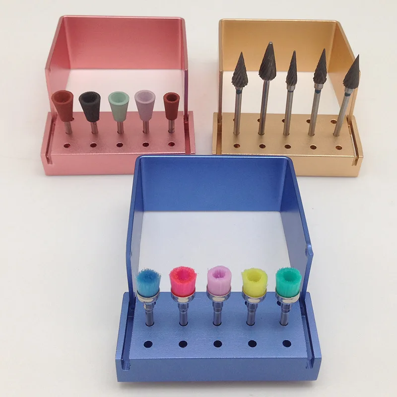 Gold/Pink/Blue 15holes Aluminium Dental Burs Holder Odontologia Bur Block Holder Autoclavable Disinfection Box Dental Tools