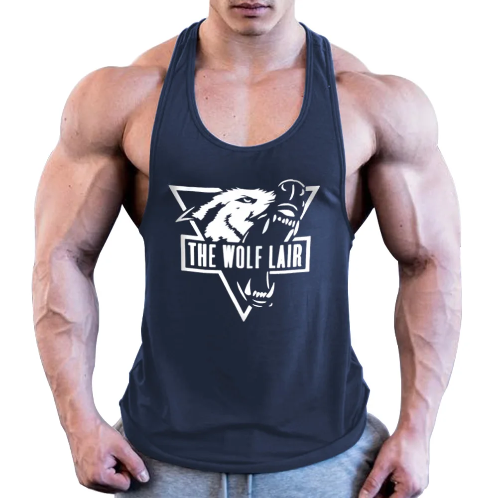 

Summer European Men's Fitness Daily Training Gym Vest Cotton Print Triangle Wolf Popular in Europe NEW