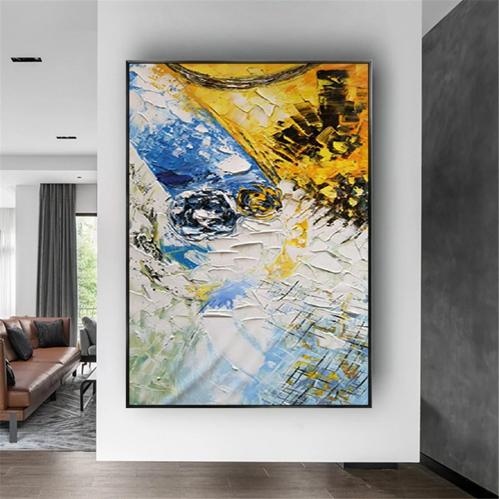Hand-painted Oil Paintings Abstract Knife Paint Yellow And White Thick Oil Texture Canvas Picture Home Decor Hanging Painting